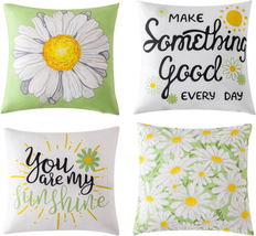 Green Daisy Decorative Pillow Covers 4 Pack, 18X18, Garden Style, Home and Outdo - £22.79 GBP