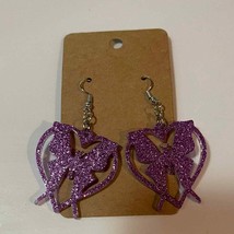 Handmade epoxy resin butterfly earrings - orchid purple glitter - £4.98 GBP