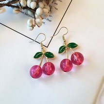 2021 Korea New Cute Little Fresh Love Cherry Earrings Enamel Cherry Long Drop Ea - £7.64 GBP