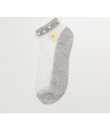Handcrafted ~ Gray ~ Embellished w/Pearls ~ Embroidered Daisy ~ Ankle Socks - $282.30 MXN