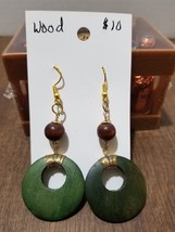 Wire Wrapped Wooden Bead Earrings Brown Green     X5 - £3.99 GBP