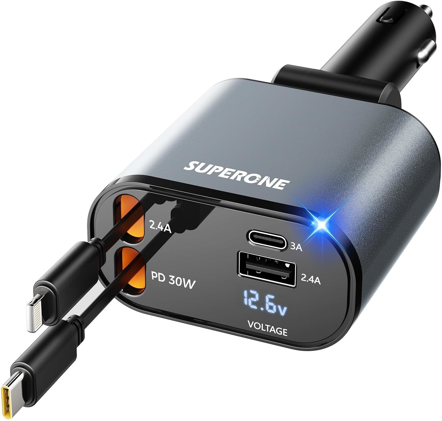 【Upgraded】 Superone Retractable Car Charger 4 In 1, Fast Car Phone, Pixel - $33.99