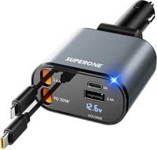 【Upgraded】 Superone Retractable Car Charger 4 In 1, Fast Car Phone, Pixel - $33.99