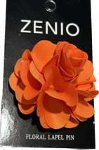 Men&#39;s Floral Lapel Pin Orange Fabric Flower 100% Microfiber Brand Zenio - £10.04 GBP