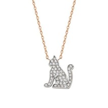 Diamond Cat Necklace 14K Solid Gold Kitty Cat Charm Necklace  - £563.60 GBP