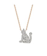 Diamond Cat Necklace 14K Solid Gold Kitty Cat Charm Necklace  - £593.33 GBP