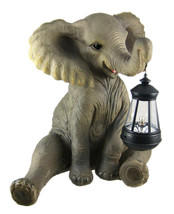 Zeckos Cute African Elephant Porch Garden Statue with Lantern - £70.78 GBP