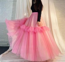Light PINK Tulle Maxi Skirt Outfit Women Layered Holiday Tulle Skirts Plus Size image 6