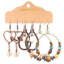 3 Pairs Women Earrings Set Boho Gypsy Hoop Stud Pearl Turquoise Leaf Dro... - $14.14+