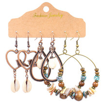 3 Pairs Women Earrings Set Boho Gypsy Hoop Stud Pearl Turquoise Leaf Drop Dangle - £11.48 GBP+