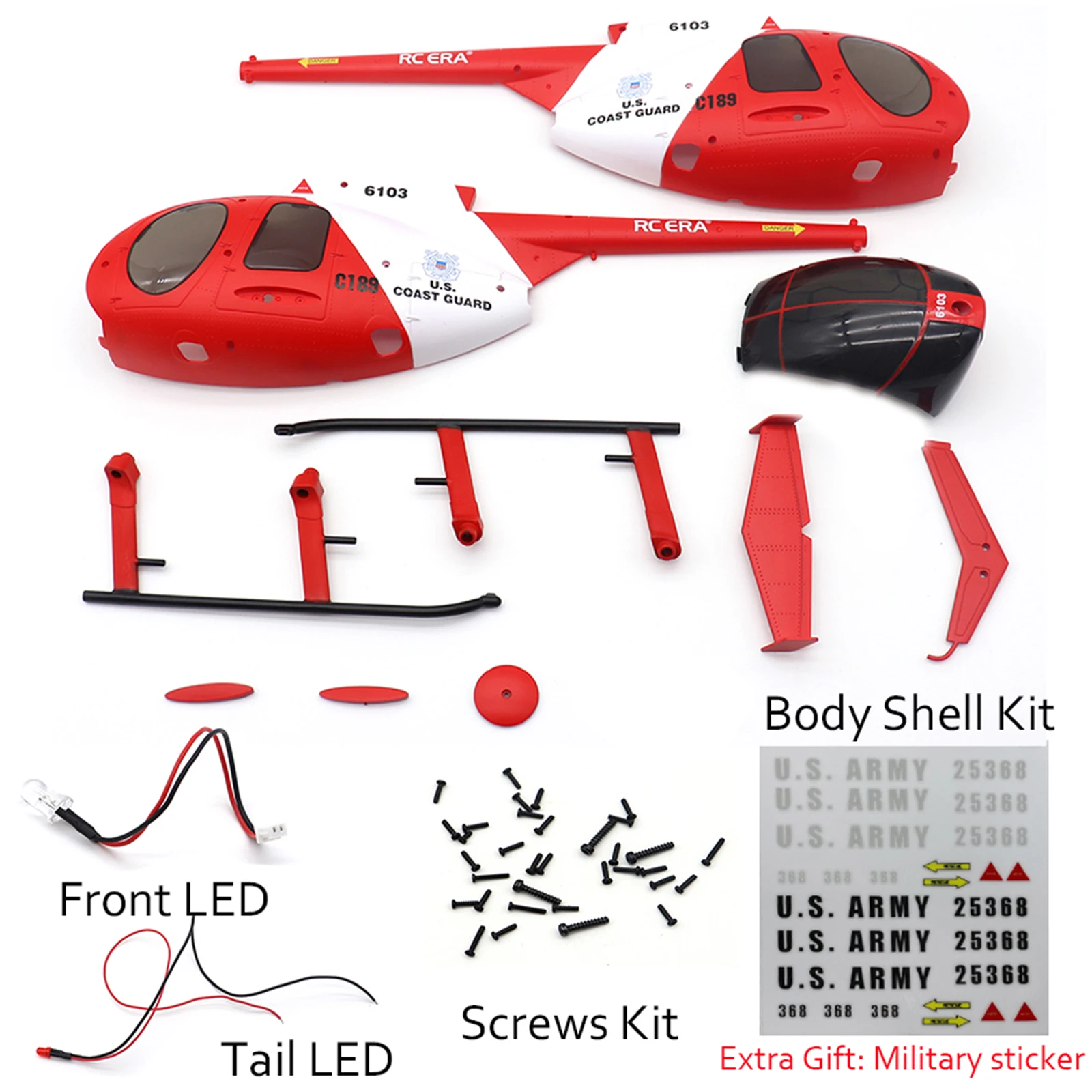RC ERA for C189 Bird MD500 1:28 Scaled Helicopter Body Kit Red - £34.18 GBP