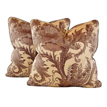 Pair 20&quot; Pillow Covers Vicki Payne Free Spirit Taupe Brown Botanical Floral Leaf - £56.61 GBP