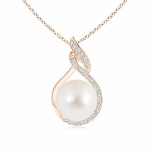 ANGARA Freshwater Pearl Swirl Pendant with Diamonds in 14K Solid Gold | 18&quot;Chain - £717.47 GBP
