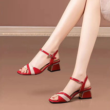 Red Hollow Comfort Wedding Shoes Office Lady Thick Bottom Non-Slip Open-Toed Wom - £37.75 GBP