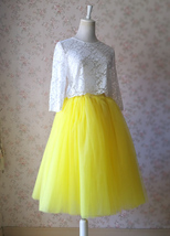 Yellow Fluffy Midi Tulle Skirt Outfit Women Custom Plus Size A-line Tulle Skirt image 4