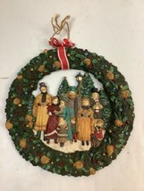 Vtg Christmas Wreath Hand Painted Poly Resin Old Tyme Carolers 1960s - £13.76 GBP