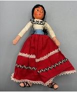 Vtg Mexican Handmade Cloth Doll With Red Dress Folk Art - $242.63 MXN