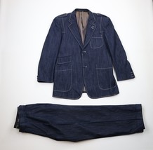 Vintage 90s Streetwear Mens 38R Distressed 2 Piece Denim Jean Suit Pants 32x29 - £91.60 GBP