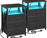 Night Stand Set 2, Led Nightstand With Charging Station, End Side Tables... - £231.96 GBP