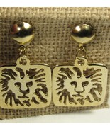 Clip on Earrings Lion Cut Out Move on a Half Bead 2&quot; Yellow Plated Clean... - £11.57 GBP