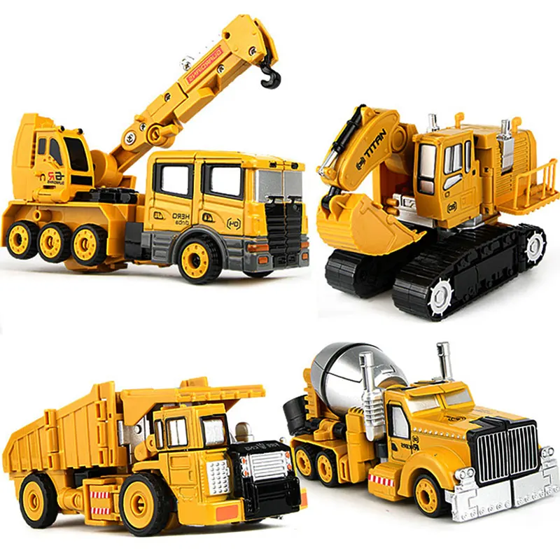 Diecasts Toy Vehicles Crane Mixer Bulldozer Transformation Robot Car Metal Alloy - £16.30 GBP+
