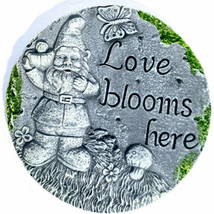 Cement Gnome Stepping Stone for Garden Patio Walkway &quot;Love Blooms Here&quot; - £13.22 GBP