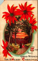 Pointsettia Border Path in Woods Embossed Merry Christmas 1910s Postcard  - £3.11 GBP