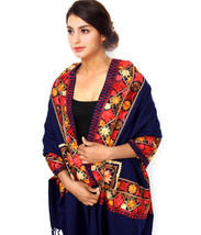 Women Aari Kashmir Stole Multi Color Flower Embroidered Wool Shawl Cashmere - £63.07 GBP