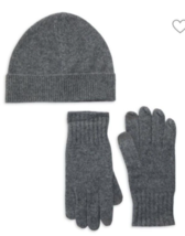 Saks Fifth Avenue Men&#39;s Gray Cashmere Knit Hat and Gloves Set - £38.14 GBP