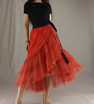 Orange Plaid Wrap Tulle Skirt Outfit Women Custom Plus Size Mermaid Tulle Skirt image 2