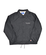 Vintage 80s Champion Coaches Jacket Mens L Black Nylon Snap Button Chain... - £28.56 GBP