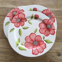 Laurie Gates Posie Collection Ceramic Dinner Plates Red Flowers (4) - £28.30 GBP
