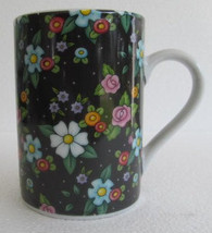 At Home With Mary Engelbreit ME - Black Flower Floral Porcelain Coffee Mug - £14.15 GBP