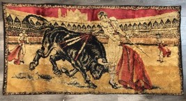 Matador Bull Fighting Tapestry Wall Hanging Rug 39” X 20 Vintage Red Black Gold - £27.17 GBP