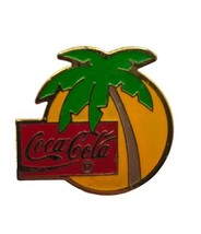 Coca-Cola Coke Palm Tree Beach Lapel Pin hat tie tack circle SUN sunshine - $6.89