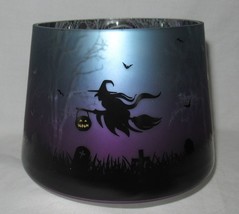 Yankee Candle Jar Shade J/S Mirror Glass Halloween Scene Witches On Broom Purple - £34.33 GBP