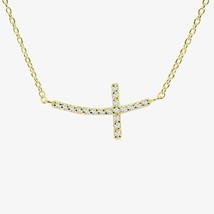 0.15Ct LC Moissanite Sideways Cross Pendant Necklace 14k Yellow Gold Plated - £136.86 GBP