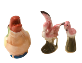 3 Vintage Porcelain Ceramic Birds Parrot Salt Shaker Pink Flamingo MCM Japan - £23.31 GBP