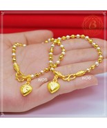 Bracelet Two Kings Beaded Heart 24K Thai Yellow Gold Plated GP 15-19 Cm.... - £26.43 GBP