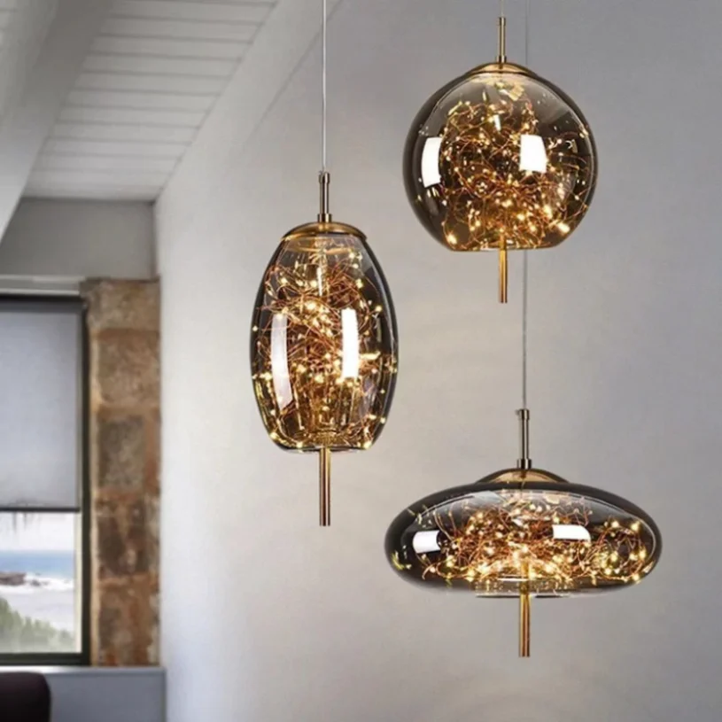 Led Star Pendant Light Glass Hanging Lamp Bedroom Bedside Kitchen Restau... - £42.41 GBP+