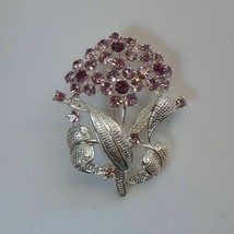 Silver-tone Purple Rhinestone Cluster Flower Brooch - $9.41