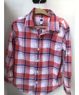 Janie and Jack Toddler Button Up Plaid Shirt Size 4 Red White Blue Lonng... - $7.17