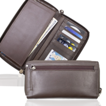 Genuine Leather Long Checkbook Travel Organizer Wallet with RFID Blocking - £14.00 GBP