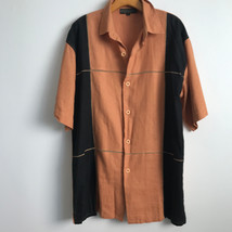Alberto Celini Linen Camp Shirt L Brown Black Short Sleeve Collar Button... - £18.07 GBP