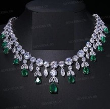 DROP Attractive 24.20Ct Pear Cut Simulated Emerald Women&#39;s Necklace 925 Silver - £343.90 GBP