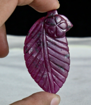 Natural Untreated Ruby Carved Flat Leaf 55 Ct Red Gemstone Designing Pendant - £151.84 GBP