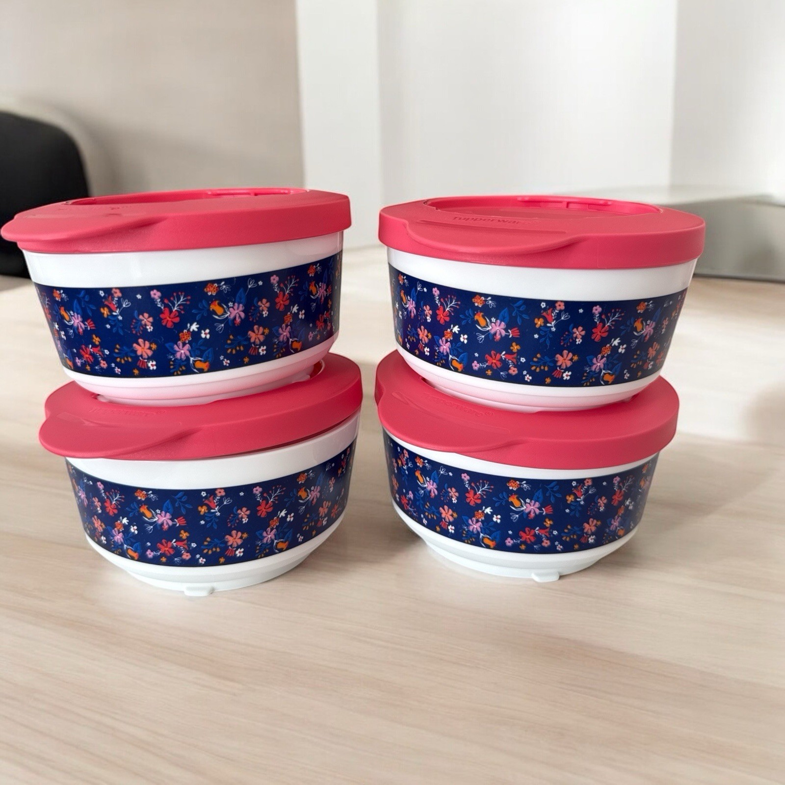 Tupperware - Falling for Floral with Seals/Lids  4 Pc  Size 6 oz each De... - $14.70