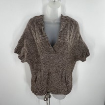 American Eagle Womens Brown Hooded Short Sleeve V Neck Knit Sweater Size M - £18.87 GBP