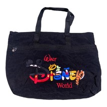 Vintage Walt Disney World Black Nylon Embroidered Tote Bag Mickey Pooh Tigger - £23.58 GBP