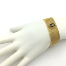 FLOWER CAMEO gold-mesh bracelet - vintage 5/8&quot; wide rhinestone with safe... - $28.00
